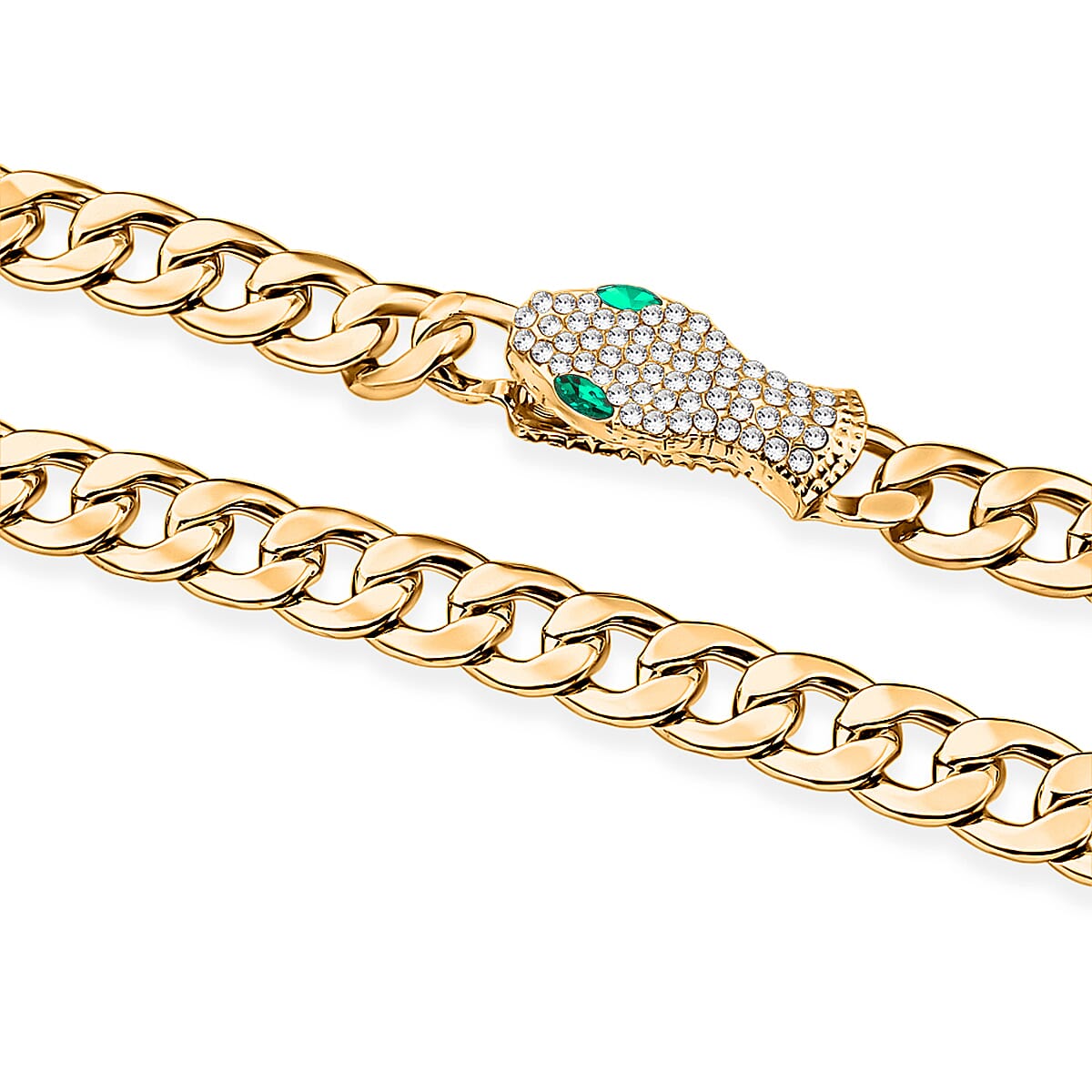 White and Green Austrian Crystal Serpent Necklace (21 Inches) Goldtone image number 3