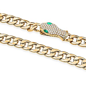 White and Green Austrian Crystal Serpent Necklace (21 Inches) Goldtone