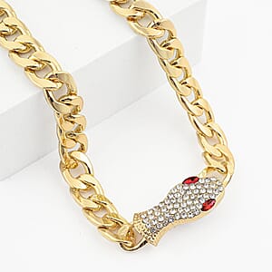 White and Red Austrian Crystal Serpent Necklace (21 Inches) in Goldtone