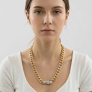 White and Red Austrian Crystal Serpent Necklace (21 Inches) in Goldtone