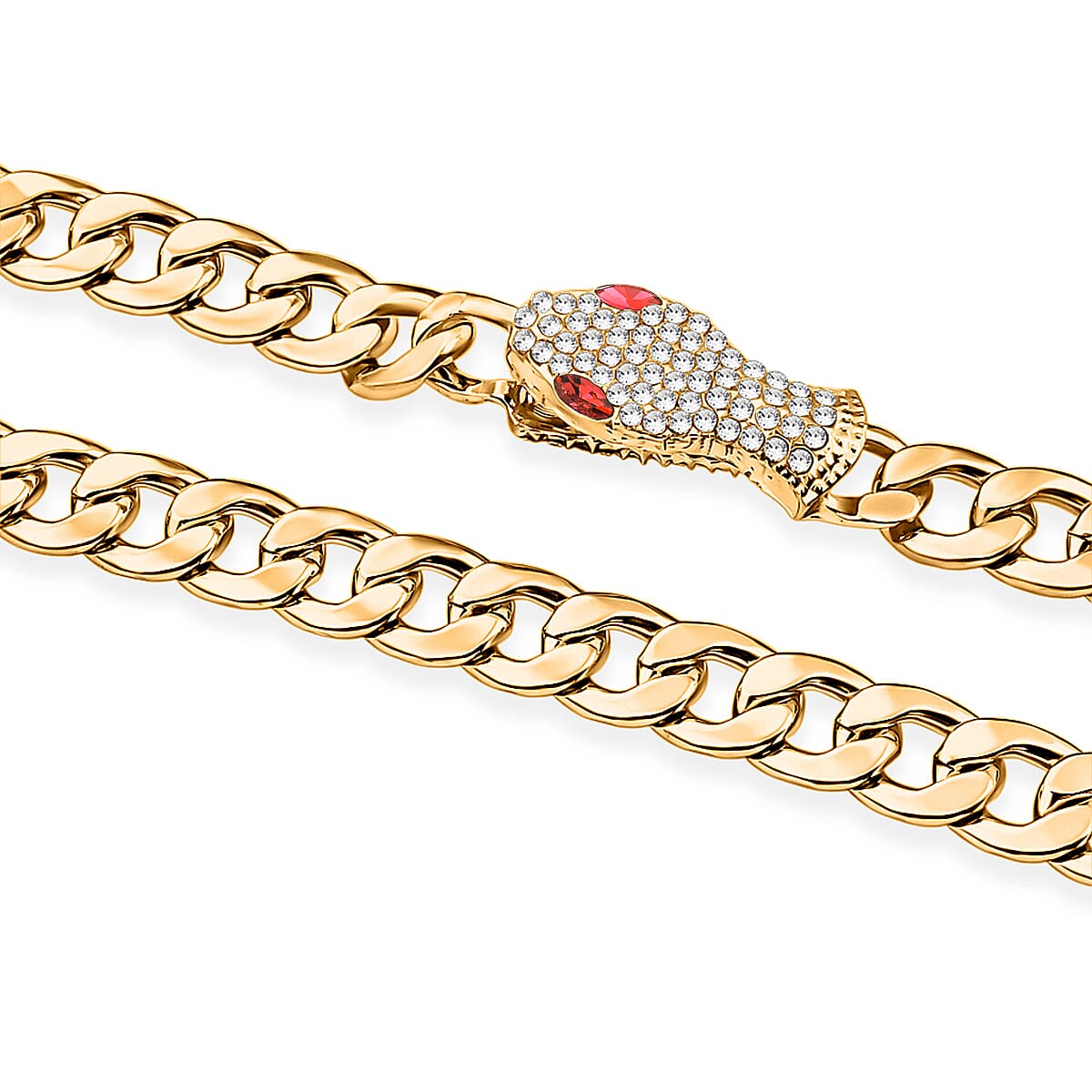 White and Red Austrian Crystal Serpent Necklace (21 Inches) in Goldtone image number 3