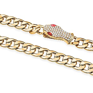 White and Red Austrian Crystal Serpent Necklace (21 Inches) in Goldtone