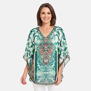 La Marey Green Chiffon Printed Kaftan - One Size Fits Most