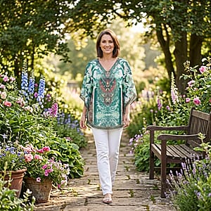 La Marey Green Chiffon Printed Kaftan - One Size Fits Most