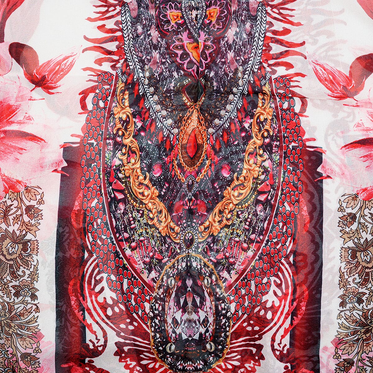 La Marey Red Chiffon Printed Kaftan - One Size Fits Most image number 3