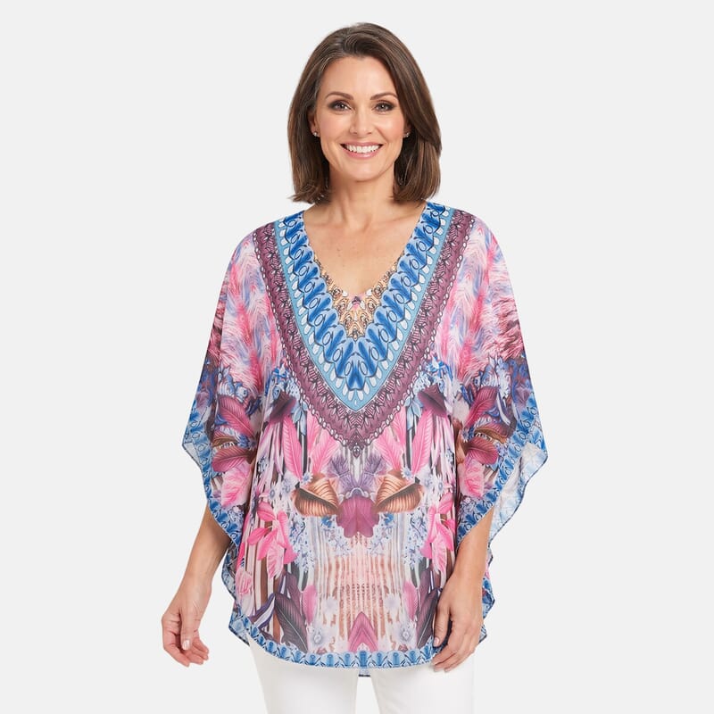 La Marey Pink Chiffon Printed Kaftan - One Size Fits Most