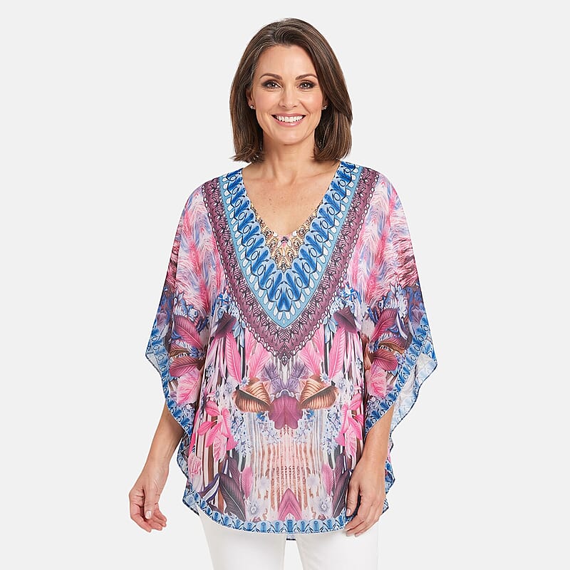 La Marey Pink Chiffon Printed Kaftan - One Size Fits Most