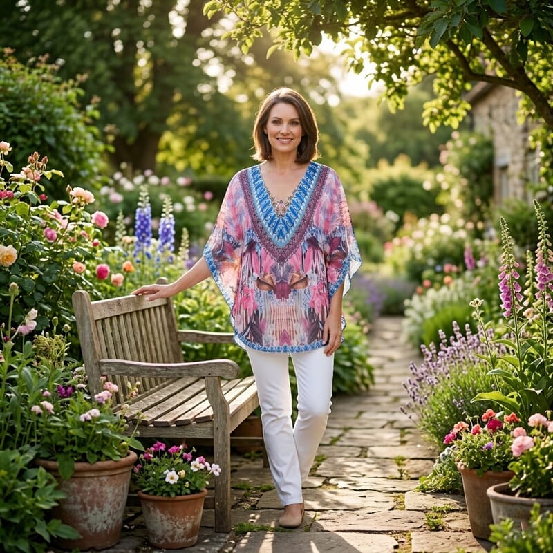 La Marey Pink Chiffon Printed Kaftan - One Size Fits Most