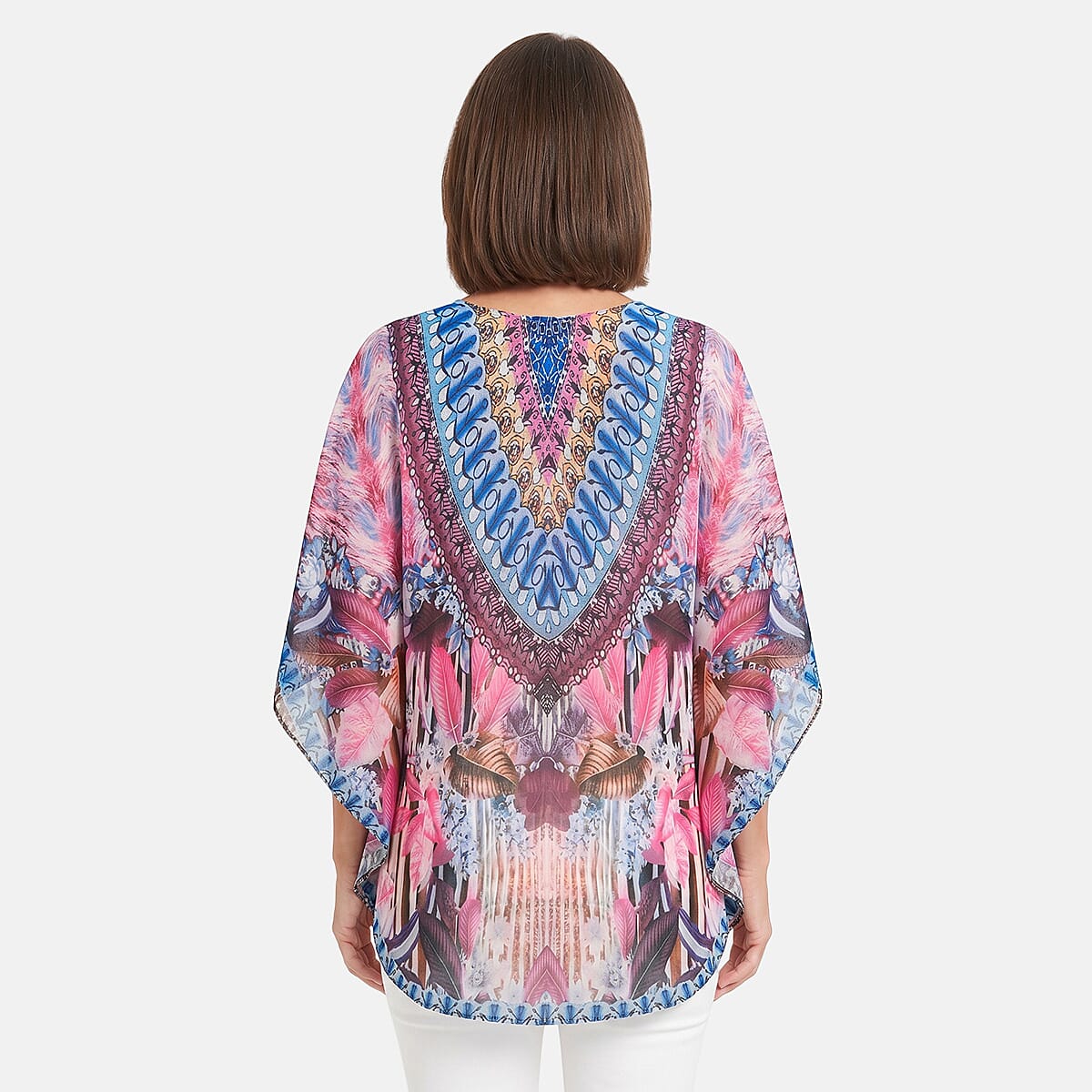 La Marey Pink Chiffon Printed Kaftan - One Size Fits Most