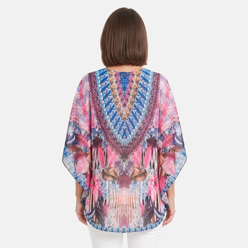 La Marey Pink Chiffon Printed Kaftan - One Size Fits Most