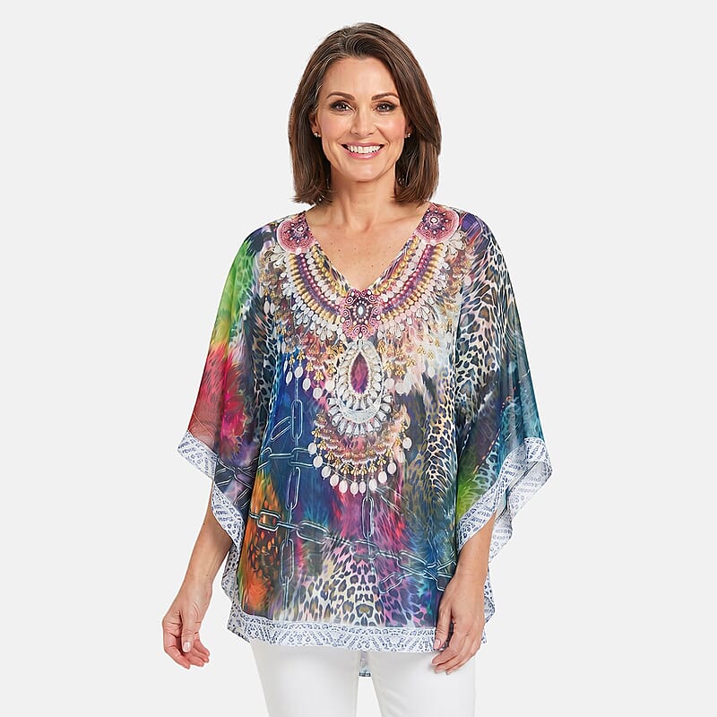 La Marey Yellow Chiffon Printed Kaftan - One Size Fits Most