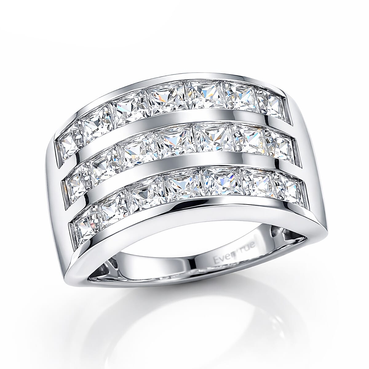 EverTrue Simulated Diamond Cluster Ring in Platinum Bond (Size 10.0) 6.30 ctw