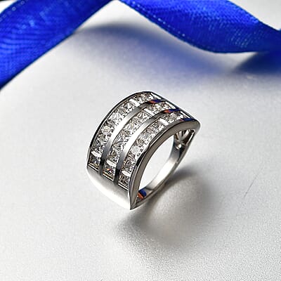 EverTrue Simulated Diamond Cluster Ring in Platinum Bond (Size 5.0)