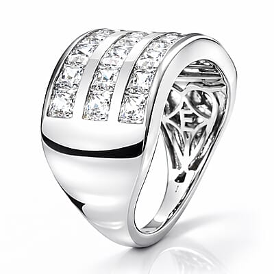 EverTrue Simulated Diamond Cluster Ring in Platinum Bond (Size 9.0)