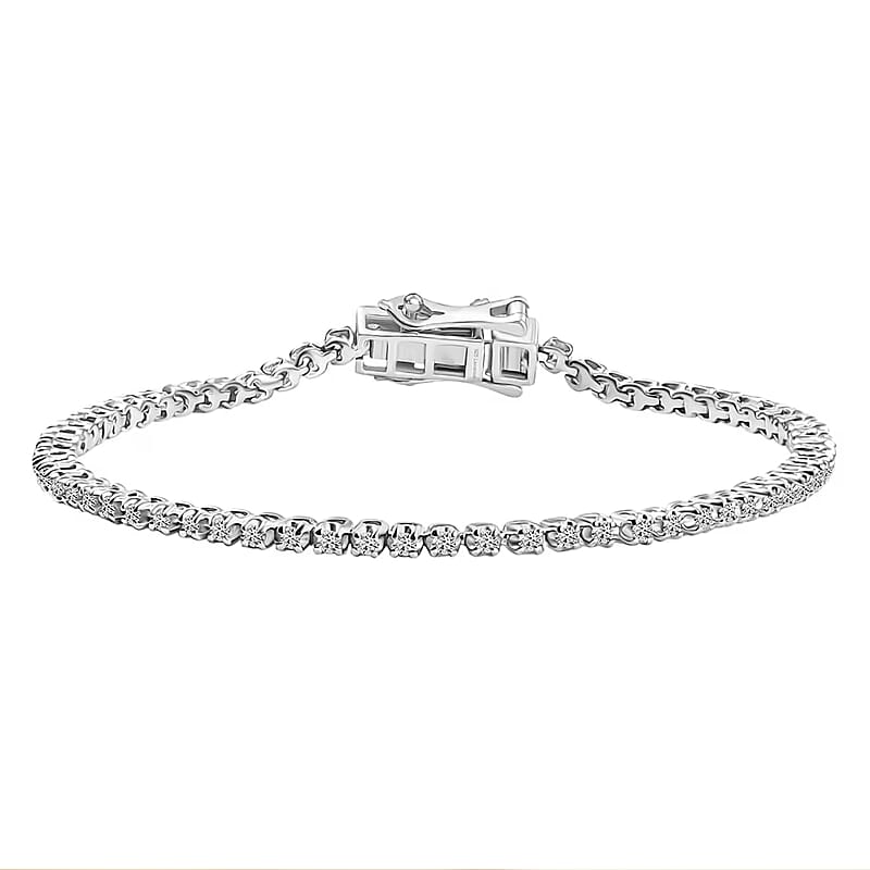 D'Joy Lab Grown Diamond I2-I3 1.00 ctw Classic Tennis Bracelet in Rhodium Over Sterling Silver (6.50 In)