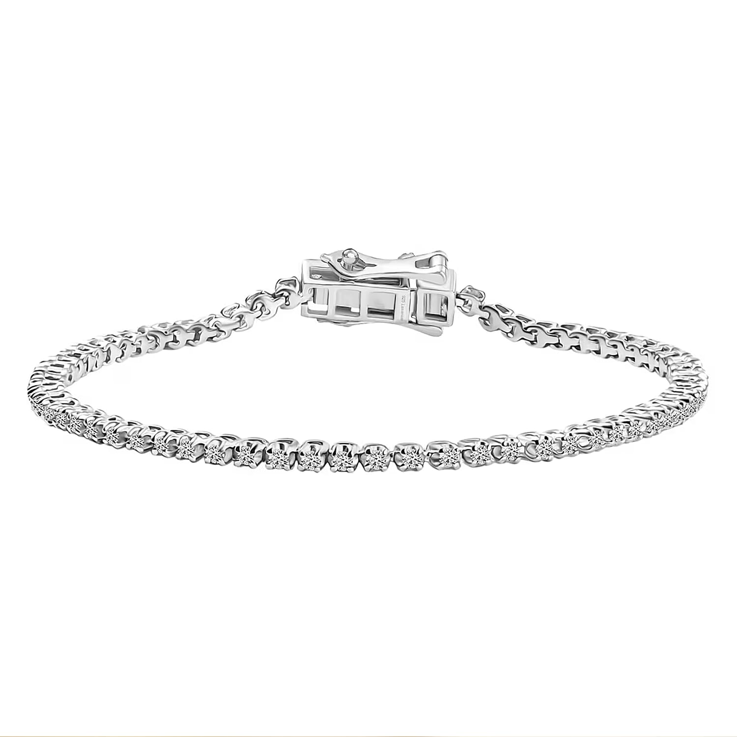 D'Joy Lab Grown Diamond (I2-I3) Classic Tennis Bracelet in Rhodium Over Sterling Silver (6.50 In) 1.15 ctw