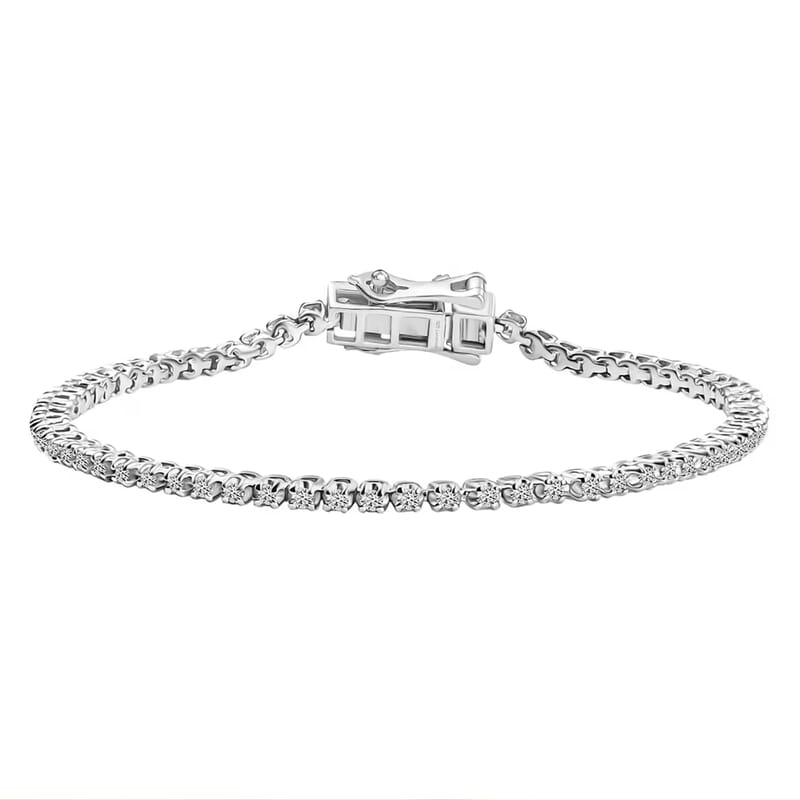 D'Joy Lab Grown Diamond I2-I3 1.00 ctw Classic Tennis Bracelet in Rhodium Over Sterling Silver (7.25 In)