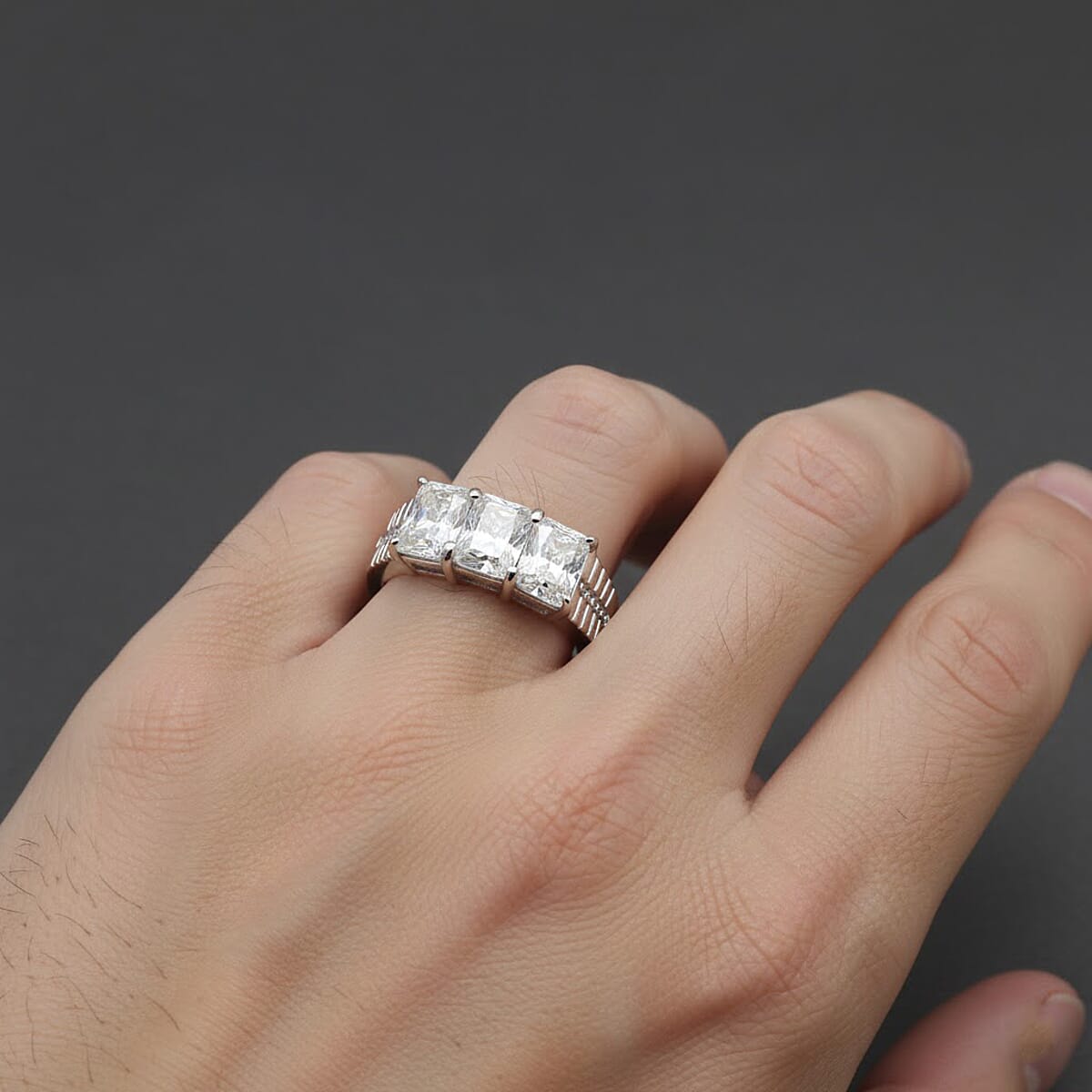 EverTrue Simulated Diamond Men's Ring in Stainless Steel (Size 11.0) 5.10 ctw image number 2