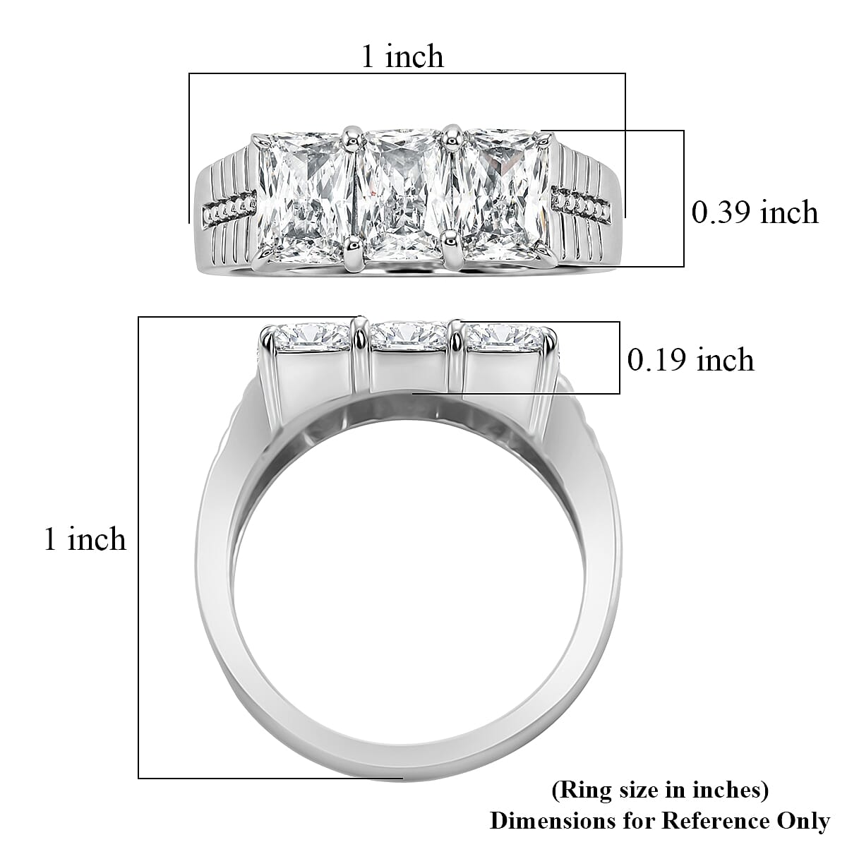EverTrue Simulated Diamond Men's Ring in Stainless Steel (Size 9.0) 5.10 ctw