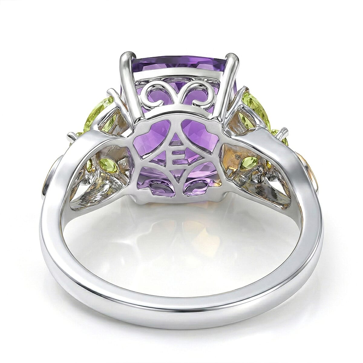 EverTrue African Amethyst and Multi Gemstone 4.50 ctw Butterfly Ring in 18K YG Plated and Platinum Bond (Size 10.0) image number 4