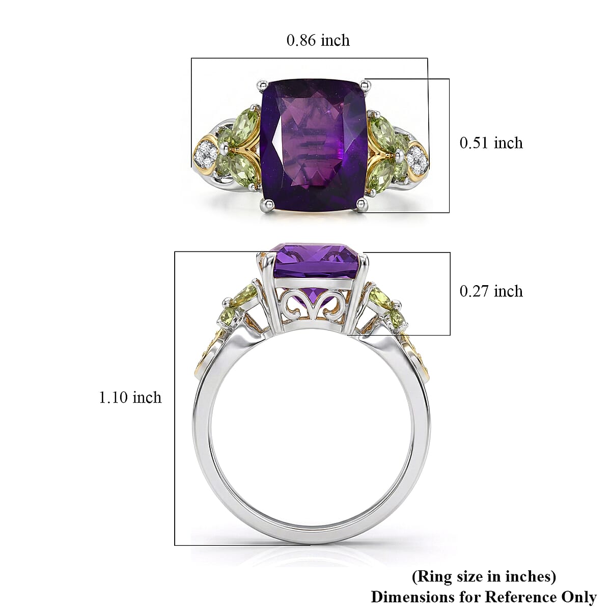 EverTrue African Amethyst and Multi Gemstone 4.50 ctw Butterfly Ring in 18K YG Plated and Platinum Bond (Size 10.0) image number 5