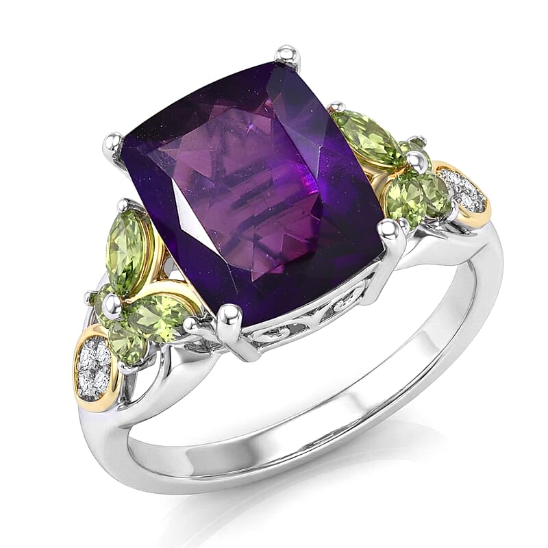 EverTrue African Amethyst and Multi Gemstone 4.50 ctw Butterfly Ring in 18K YG Plated and Platinum Bond (Size 6.0)