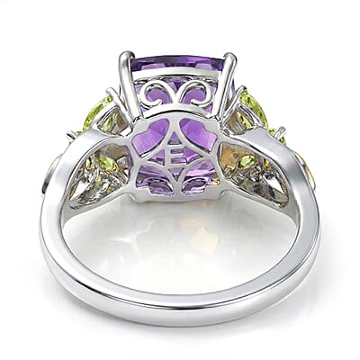 EverTrue African Amethyst and Multi Gemstone 4.50 ctw Butterfly Ring in 18K YG Plated and Platinum Bond (Size 6.0)