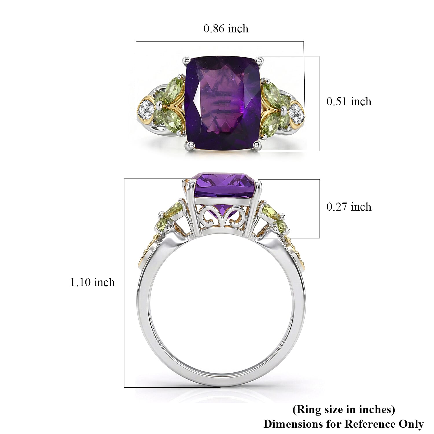 EverTrue African Amethyst and Multi Gemstone 4.50 ctw Butterfly Ring in 18K YG Plated and Platinum Bond (Size 6.0)
