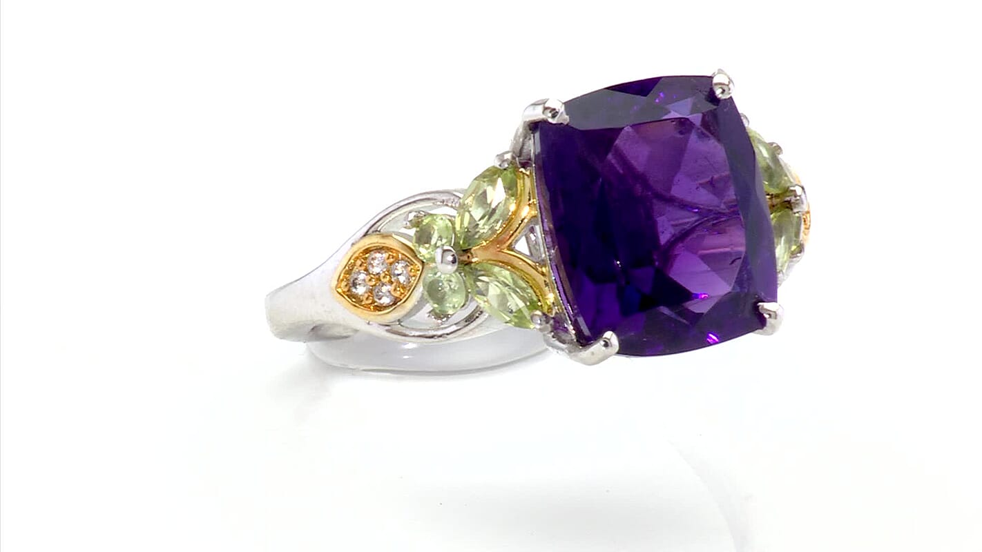 EverTrue African Amethyst, Multi Gemstone Ring in 18K YG Plated and Platinum Bond (Size 10.0) 4.50 ctw