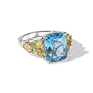 EverTrue Sky Blue Topaz and Multi Gemstone 6.25 ctw Ring in 18K YG Plated and Platinum Bond