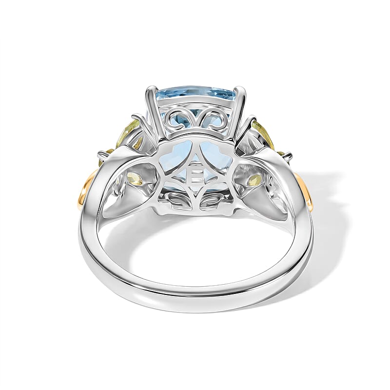EverTrue Sky Blue Topaz and Multi Gemstone 6.25 ctw Ring in 18K YG Plated and Platinum Bond (Size 8.0)