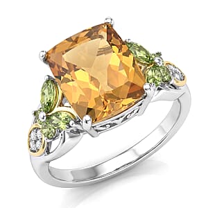 EverTrue Brazilian Citrine and Multi Gemstone 4.80 ctw Ring in 18K YG Plated and Platinum Bond (Size 10.0)