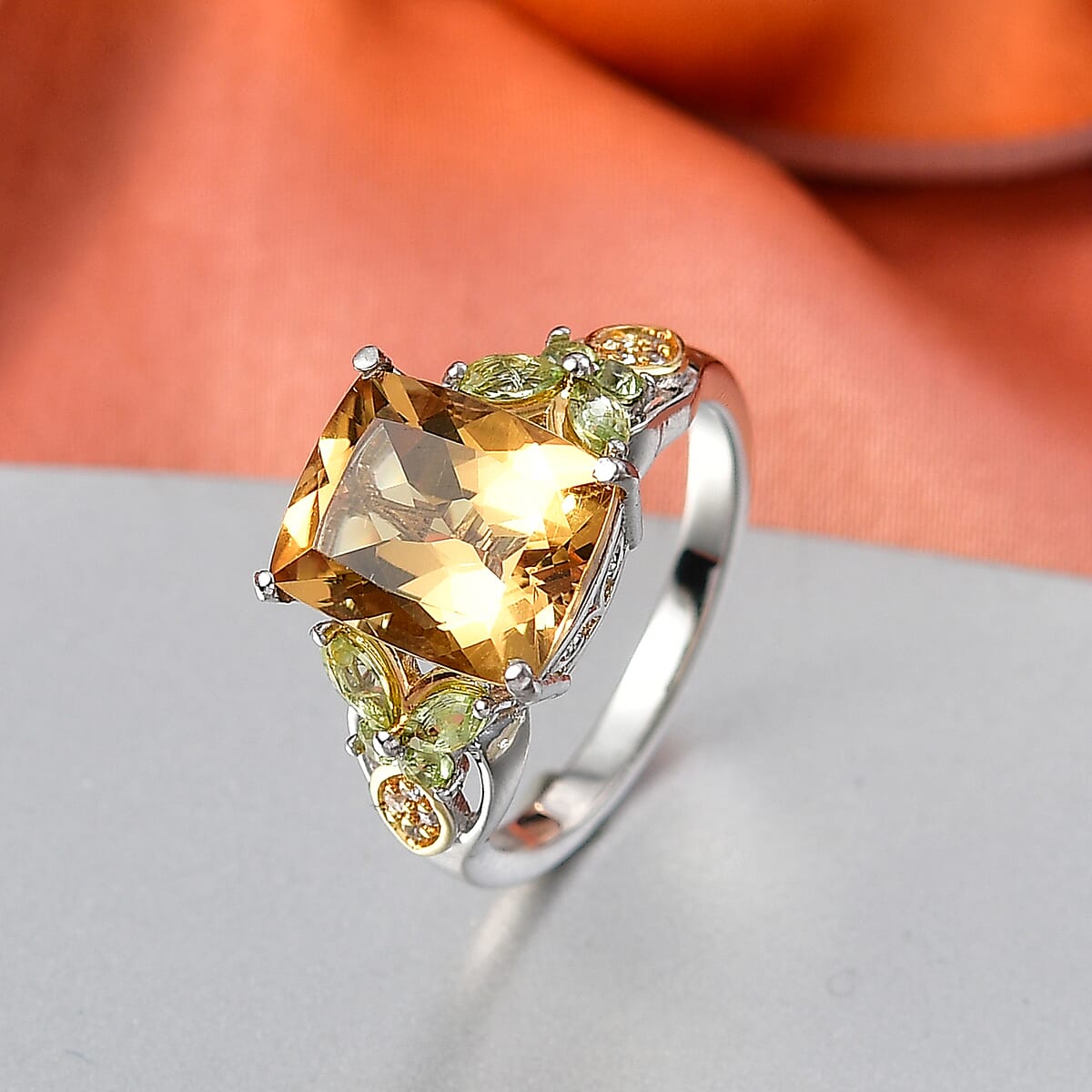 EverTrue Brazilian Citrine and Multi Gemstone 4.80 ctw Ring in 18K YG Plated and Platinum Bond (Size 10.0) image number 1