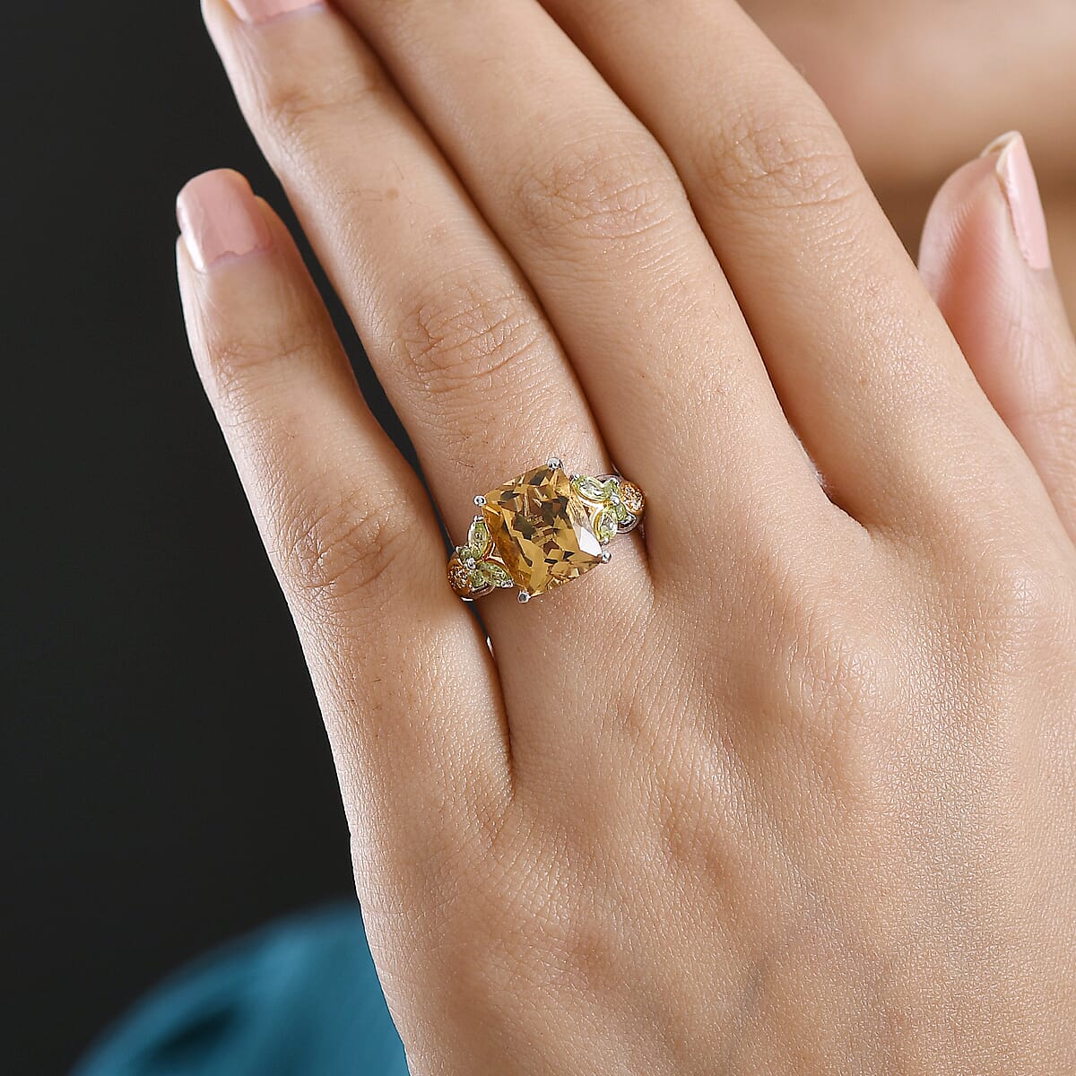 EverTrue Brazilian Citrine and Multi Gemstone 4.80 ctw Ring in 18K YG Plated and Platinum Bond (Size 10.0) image number 2