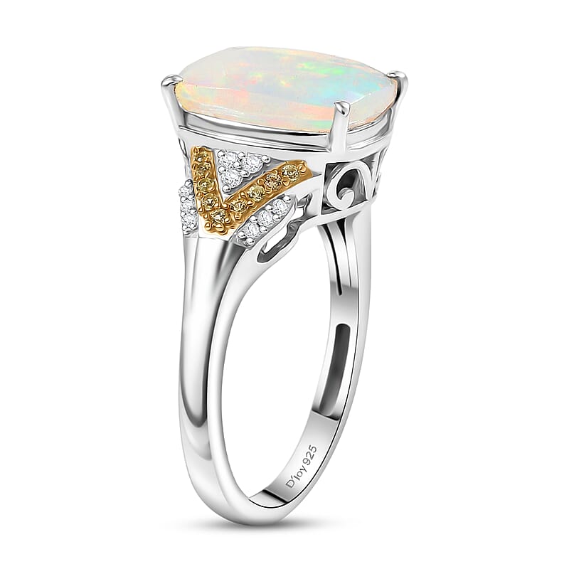 D'Joy Ethiopian Welo Opal and Multi Gemstone 2.80 ctw Royal Arch Spectrum Ring in Rhodium Over Sterling Silver (Size 10.0)