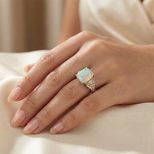 D'Joy Ethiopian Welo Opal and Multi Gemstone 2.80 ctw Royal Arch Spectrum Ring in Rhodium Over Sterling Silver (Size 6.0)