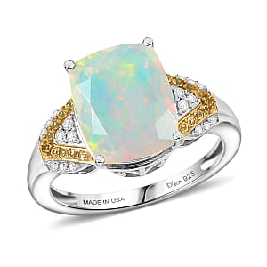 D'Joy Ethiopian Welo Opal and Multi Gemstone 2.80 ctw Royal Arch Spectrum Ring in Rhodium Over Sterling Silver (Size 9.0)