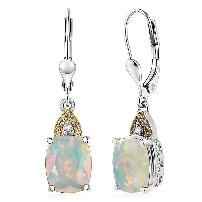 D'Joy Ethiopian Welo Opal and Multi Gemstone 2.75 ctw Royal Arch Spectrum Earrings in Rhodium Over Sterling Silver