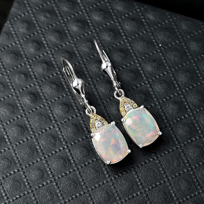 D'Joy Ethiopian Welo Opal and Multi Gemstone 2.75 ctw Royal Arch Spectrum Earrings in Rhodium Over Sterling Silver