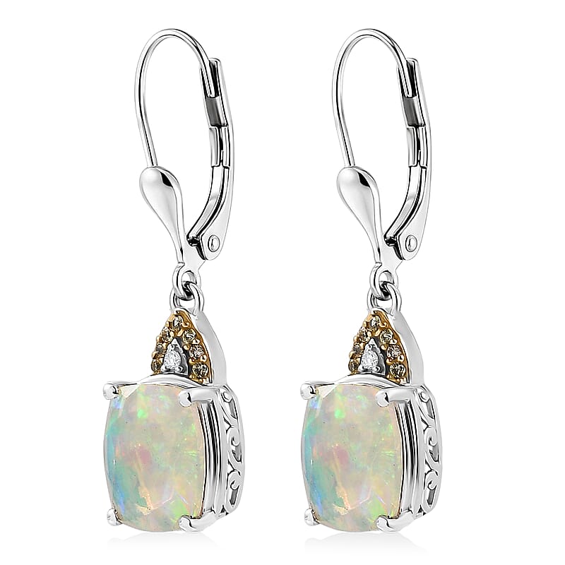 D'Joy Ethiopian Welo Opal and Multi Gemstone 2.75 ctw Royal Arch Spectrum Earrings in Rhodium Over Sterling Silver