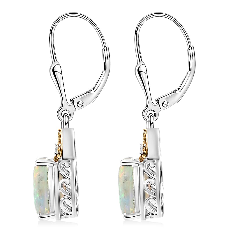 D'Joy Ethiopian Welo Opal and Multi Gemstone 2.75 ctw Royal Arch Spectrum Earrings in Rhodium Over Sterling Silver