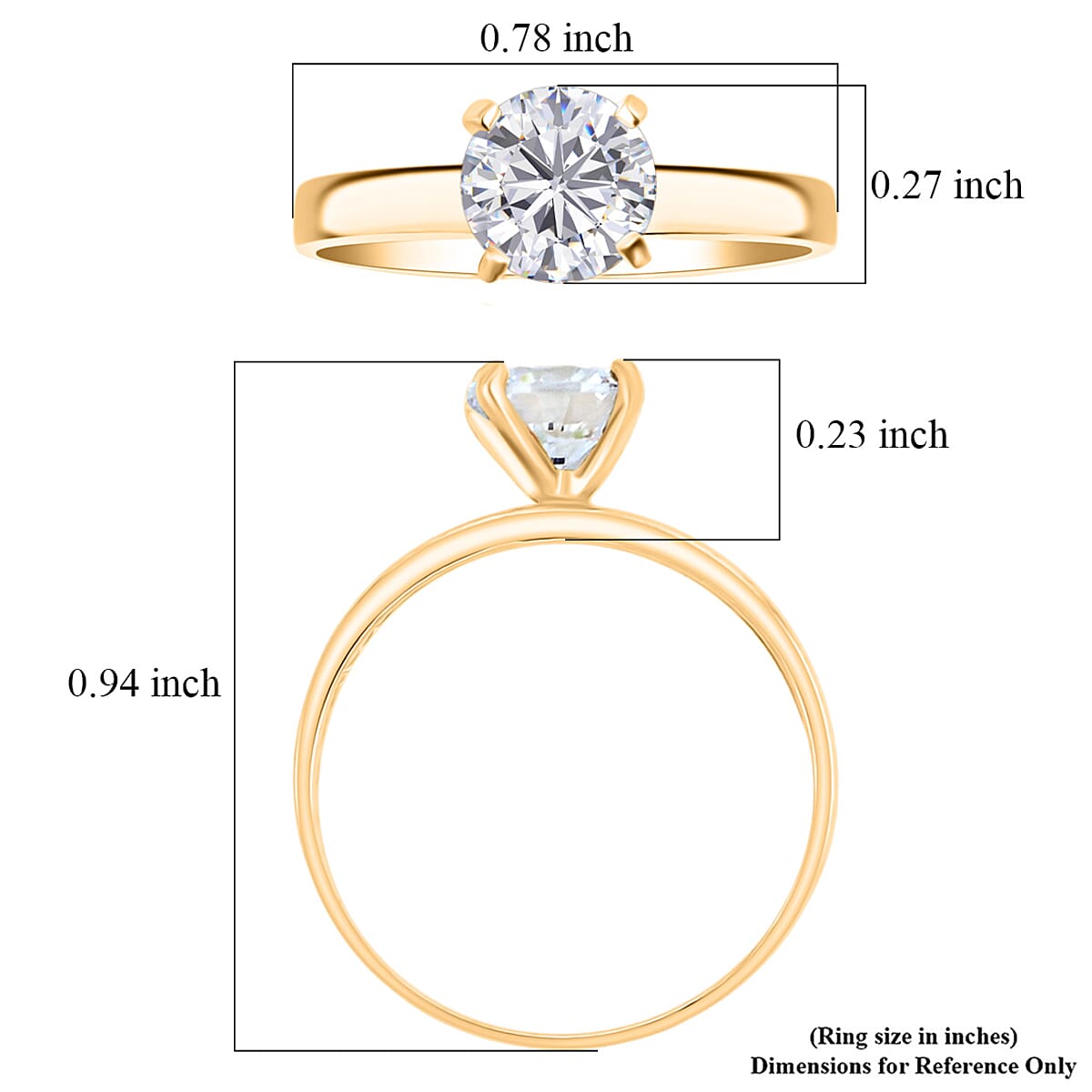 Simulated Diamond 1.60 ctw Solitaire Ring in 14K Yellow Gold Over Sterling Silver (Size 10.0) image number 4