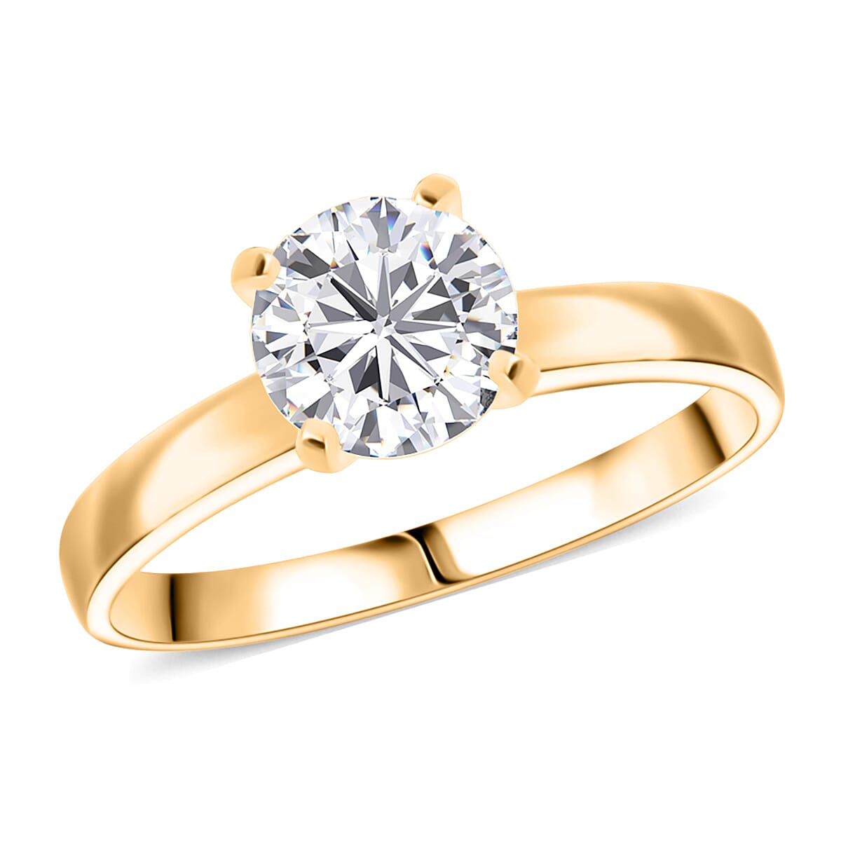 Simulated Diamond Solitaire Ring in 14K YG Over Sterling Silver (Size 8.0) 1.60 ctw image number 0