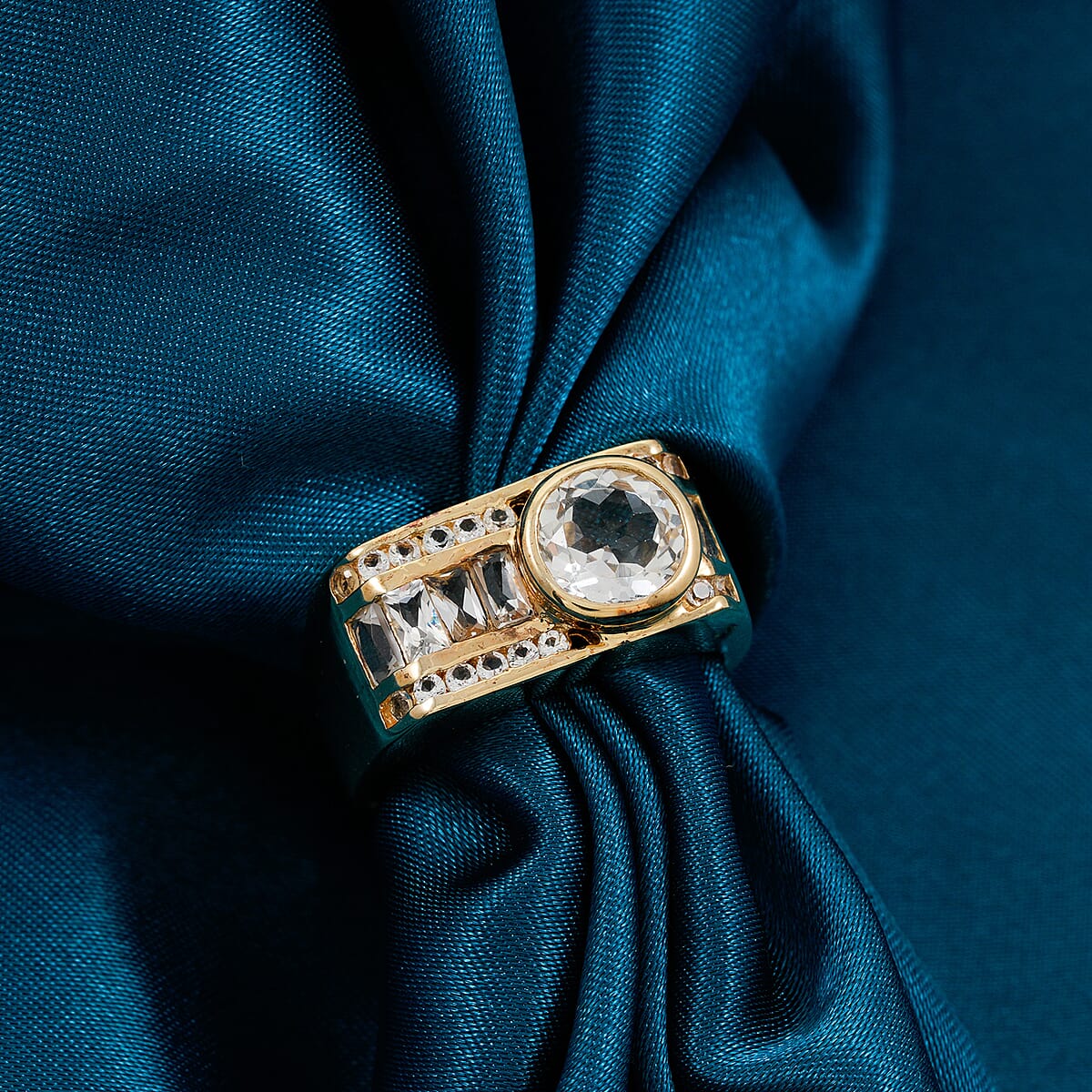 White Topaz 1.80 ctw Citadel Brilliance Ring in 14K Yellow Gold Over Sterling Silver (Size 6.0) image number 1