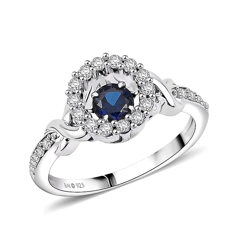 Lab Created Blue and White Sapphire Ring in Sterling Silver 1.00 ctw (Size 7.0)