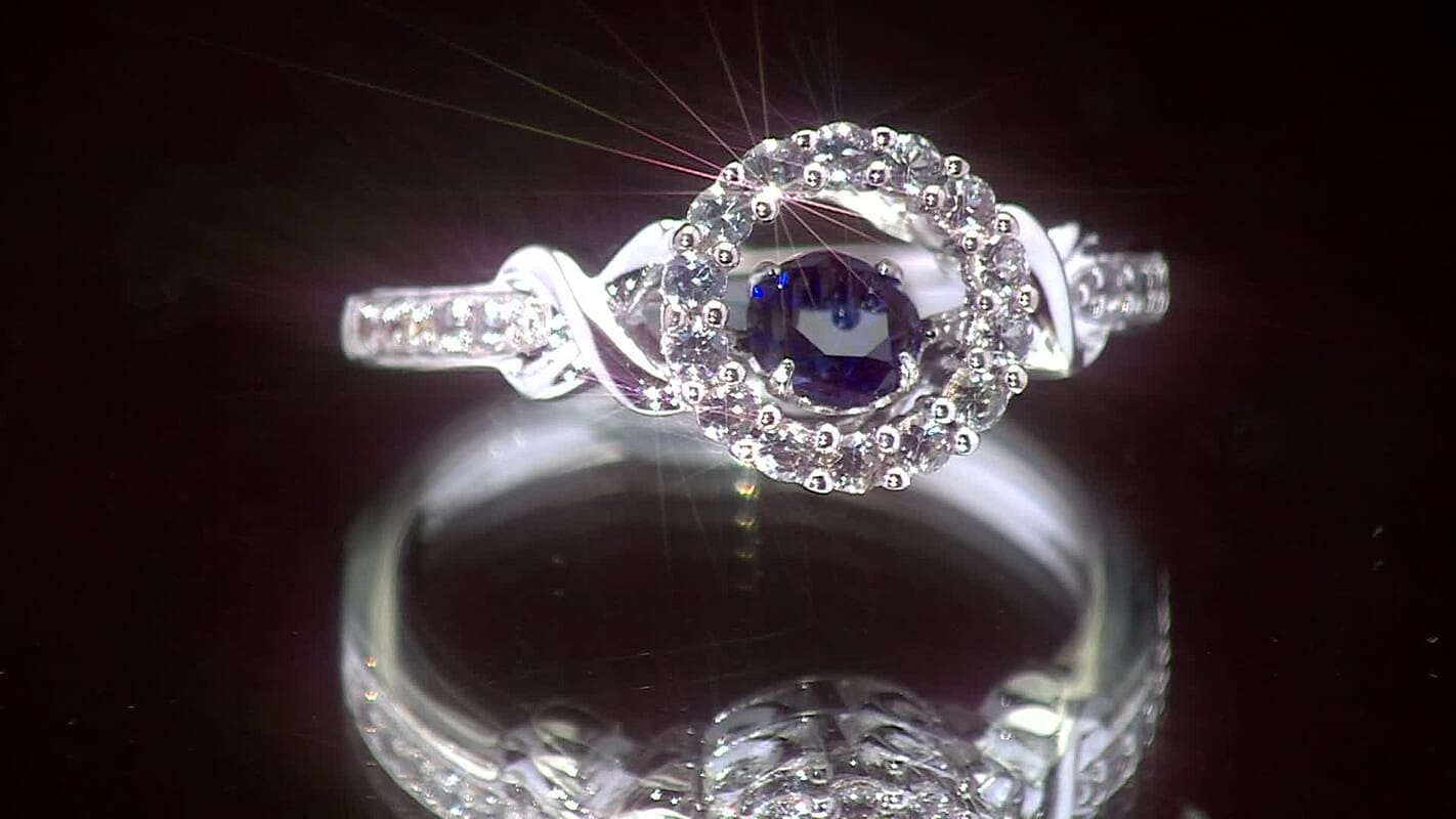Lab Created Blue and White Sapphire Ring in Sterling Silver (Size 7.0) 1.00 ctw