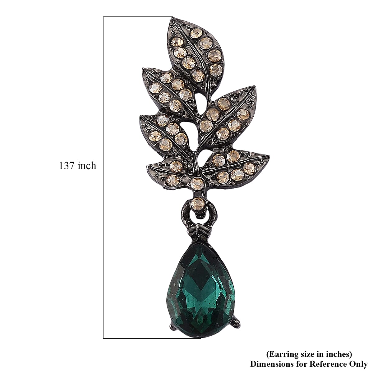  Austrian Champagne Crystal, Green Glass Leaf Earrings in Dark Silvertone image number 5