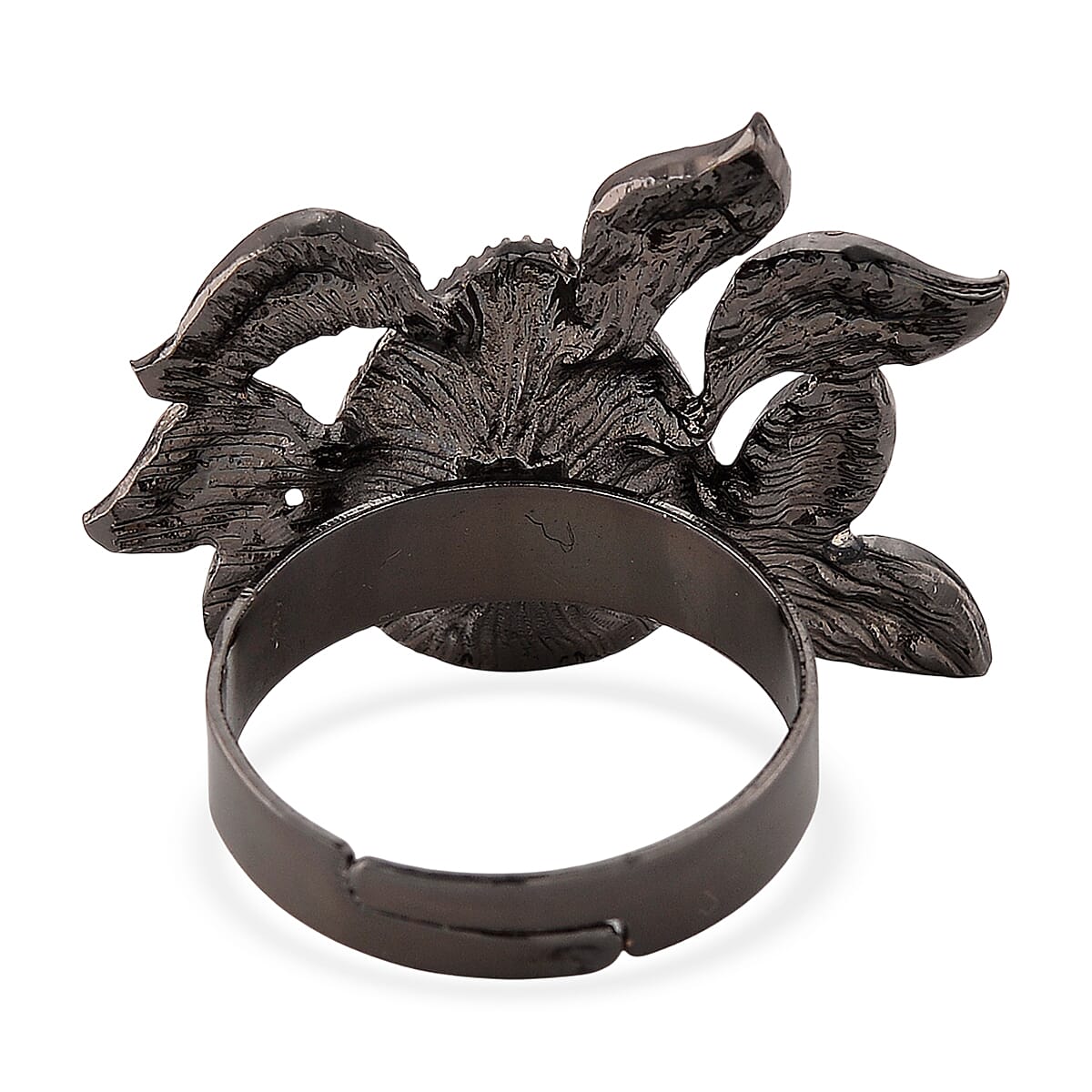  Austrian Champagne Crystal, Green Glass Leaf Ring in Dark Silvertone (Size 6-8) image number 4