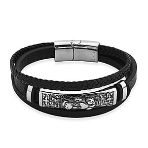Braided Microfiber Leather Bracelet in Stainless Steel (8.00 In)