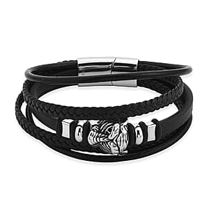 Braided Microfiber Leather Bracelet in Stainless Steel (8.00 In)